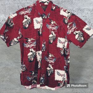 North River Outfitters Shirt L Red American Patriot Motorcycle Button Flag Eagle